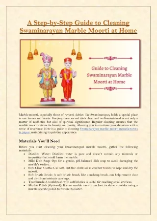 A Step-by-Step Guide to Cleaning Swaminarayan Marble Moorti at Home