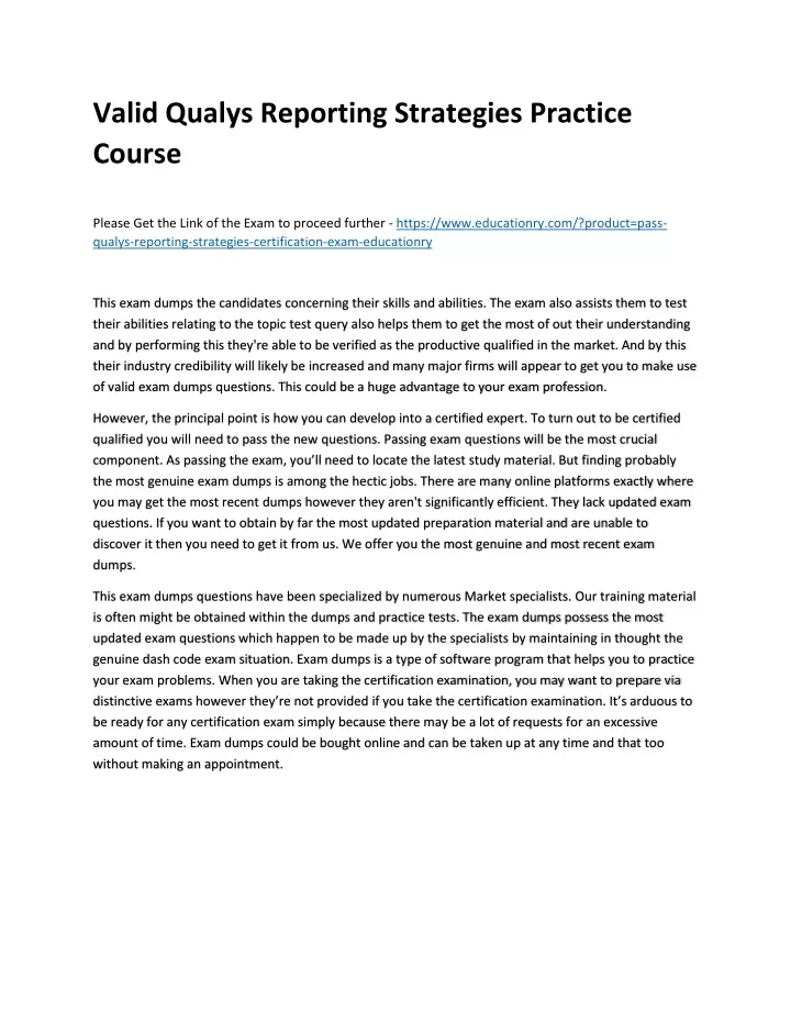 valid qualys reporting strategies practice course