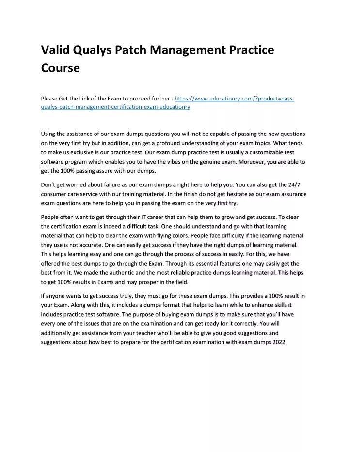 valid qualys patch management practice course