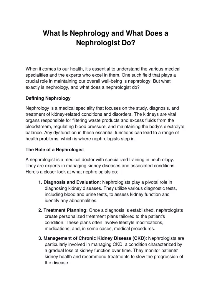 what is nephrology and what does a nephrologist do