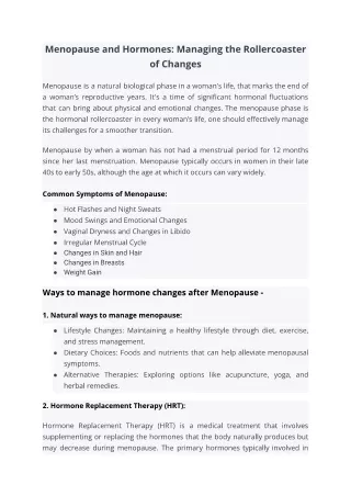 Menopause and Hormones_ Managing the Rollercoaster of Changes