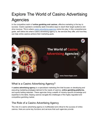 Explore The World of Casino Advertising Agencies