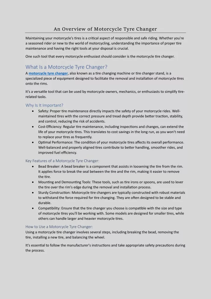an overview of motorcycle tyre changer