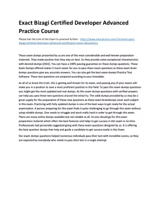 exact bizagi certified developer advanced