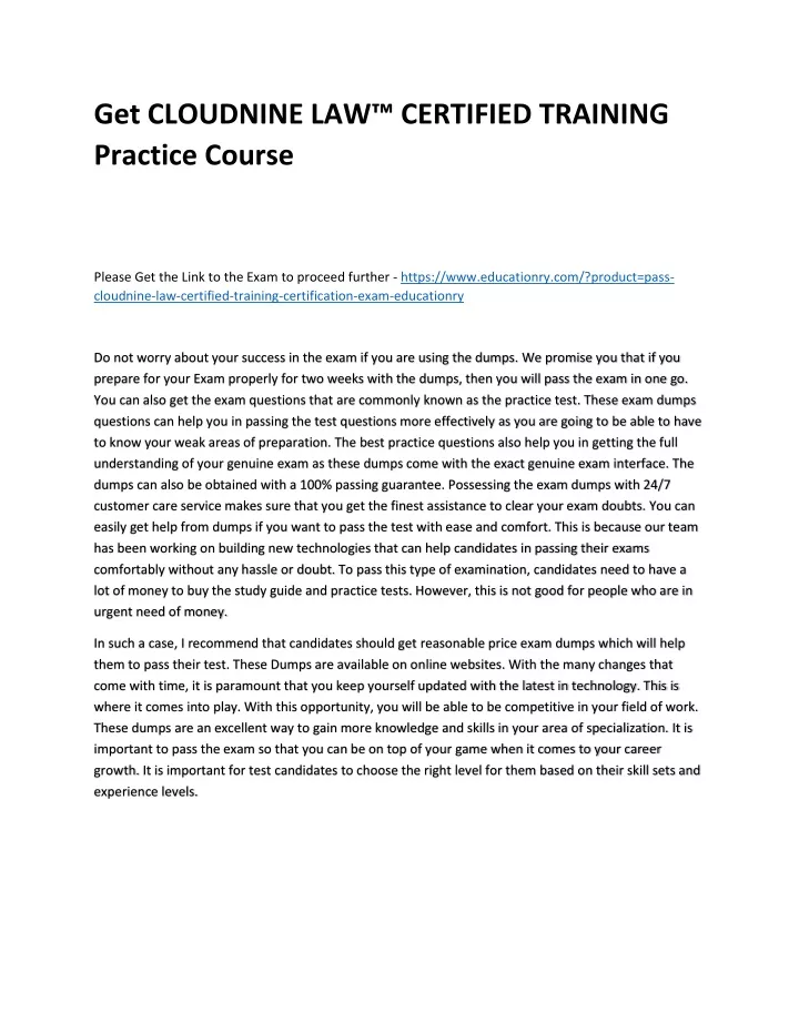 get cloudnine law certified training practice