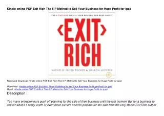 Kindle online PDF Exit Rich The 6 P Method to Sell Your Business for Huge Profit