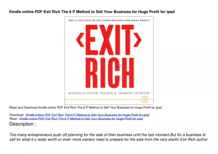 kindle online pdf exit rich the 6 p method