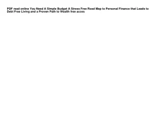 PDF read online You Need A Simple Budget A Stress Free Road Map to Personal Fina