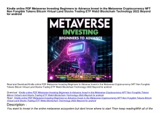 Kindle online PDF Metaverse Investing Beginners to Advance Invest in the Metaver