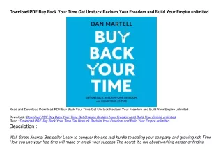 Download PDF Buy Back Your Time Get Unstuck Reclaim Your Freedom and Build Your