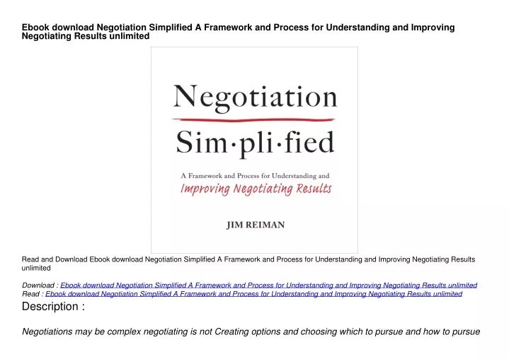 ebook download negotiation simplified a framework
