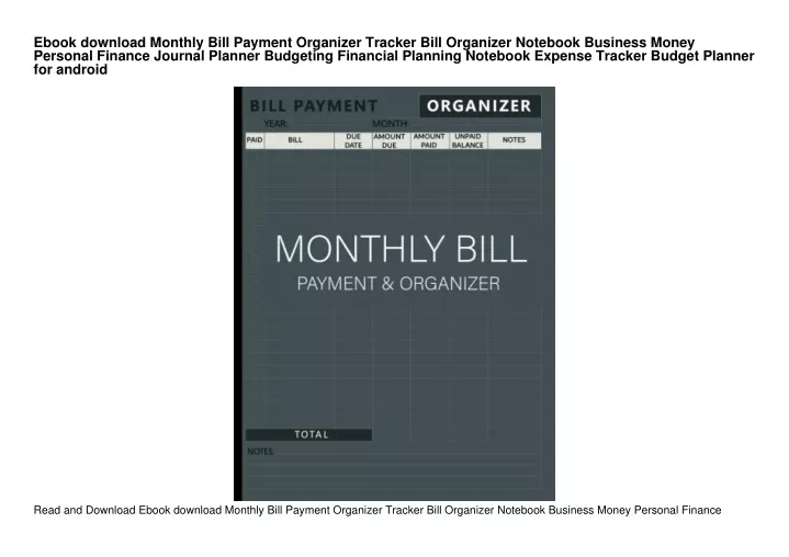 ebook download monthly bill payment organizer