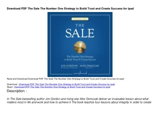 Download PDF The Sale The Number One Strategy to Build Trust and Create Success