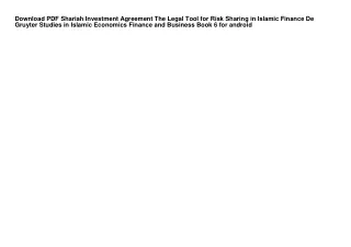 Download PDF Shariah Investment Agreement The Legal Tool for Risk Sharing in Isl