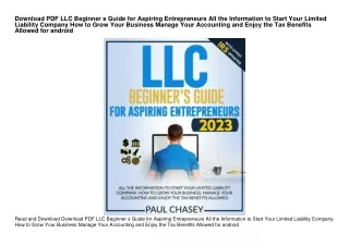 Download PDF LLC Beginner s Guide for Aspiring Entrepreneurs All the Information