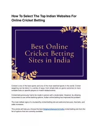 How To Select The Top Indian Websites For Online Cricket Betting