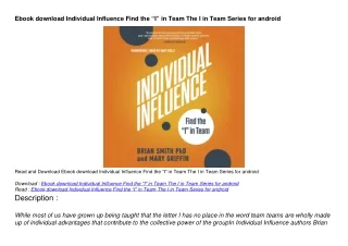 Ebook download Individual Influence Find the “I” in Team The I in Team Series  f