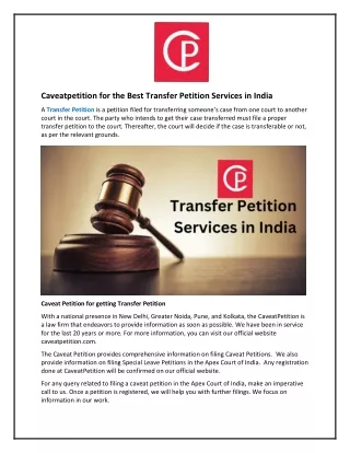 Caveatpetition for the Best Transfer Petition Services in India