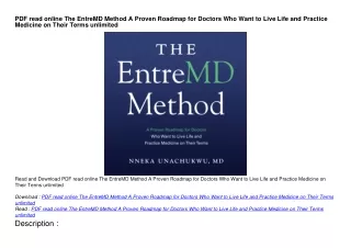 PDF read online The EntreMD Method A Proven Roadmap for Doctors Who Want to Live