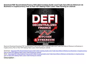 Download PDF Decentralized Finance DeFi 2022 Investing Guide Lend Trade Save Bit