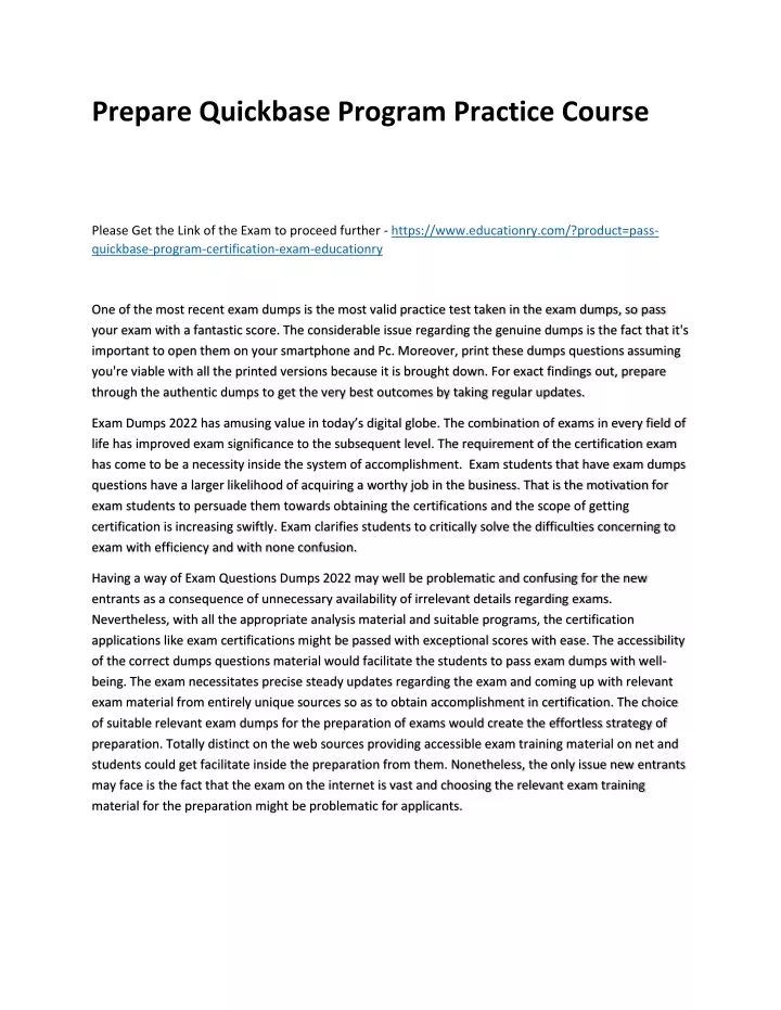 prepare quickbase program practice course