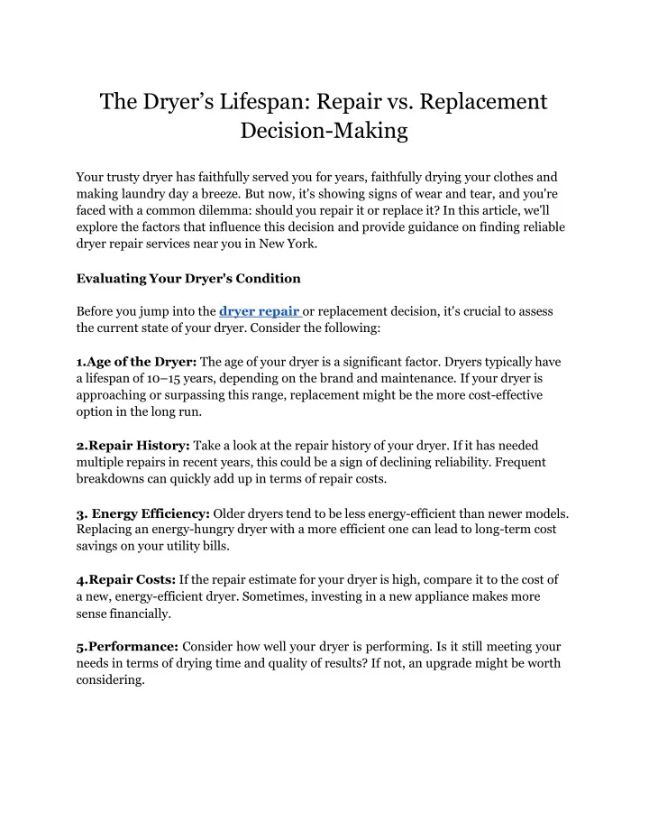 the dryer s lifespan repair vs replacement