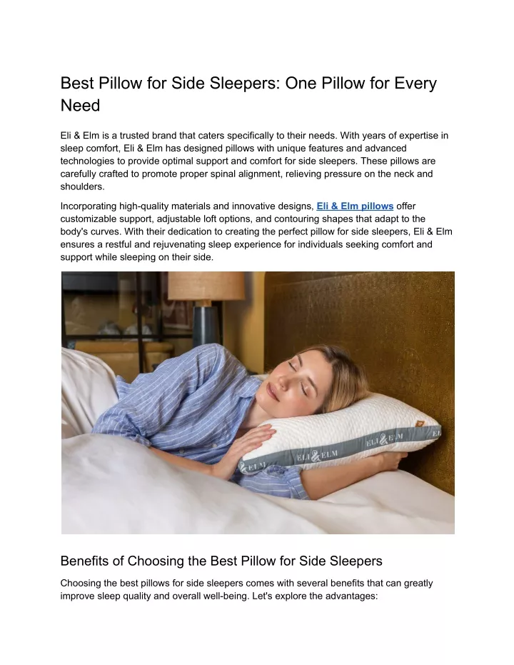 best pillow for side sleepers one pillow