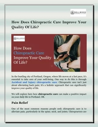 How Does Chiropractic Care Improve Your Quality Of Life?