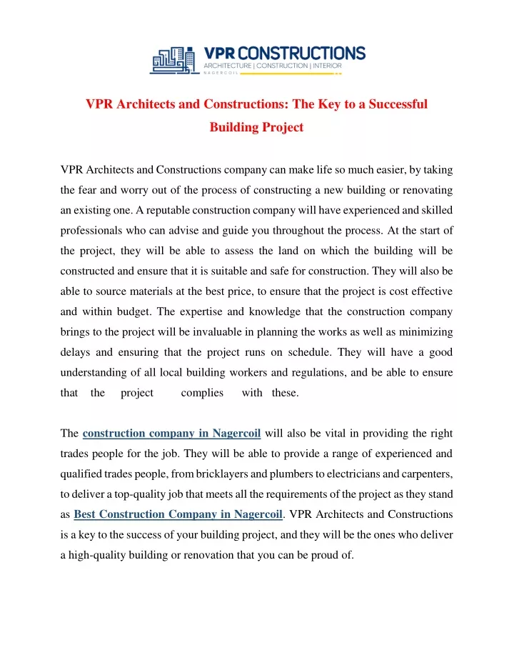 vpr architects and constructions