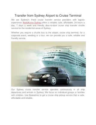 Transfer from Sydney Airport to Cruise Terminal - BookALimo