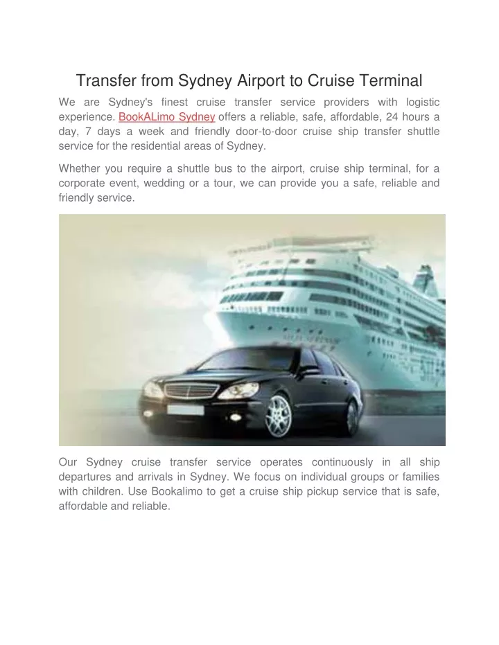 transfer from sydney airport to cruise terminal