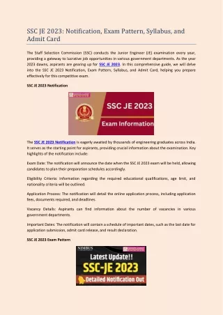 ssc je 2023 notification exam pattern syllabus