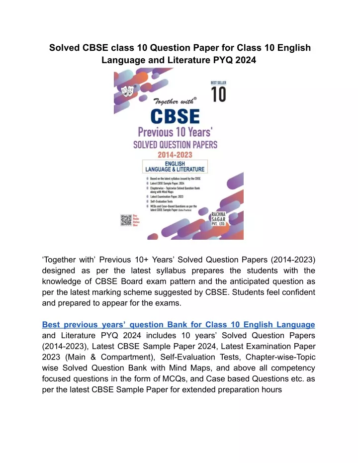 solved cbse class 10 question paper for class