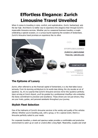 Zurich's Limousine Odyssey: A Journey into Effortless Elegance