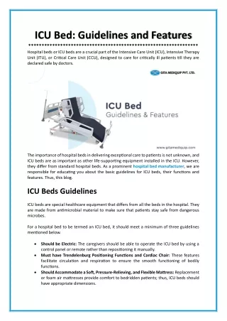 icu bed guidelines and features hospital beds