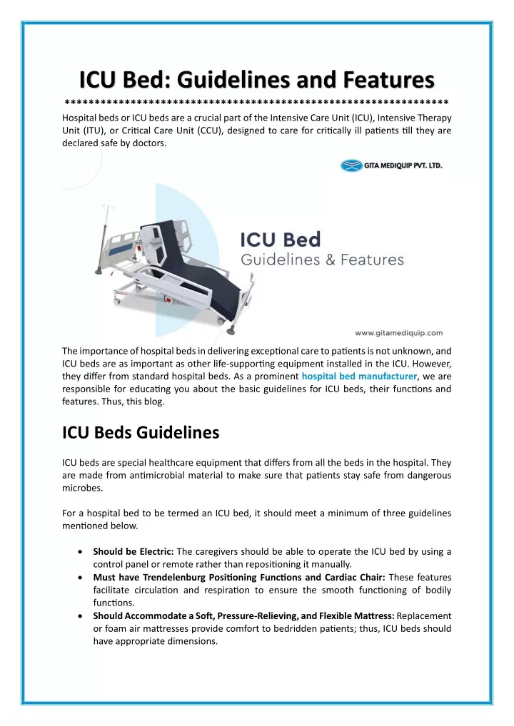 icu bed guidelines and features hospital beds