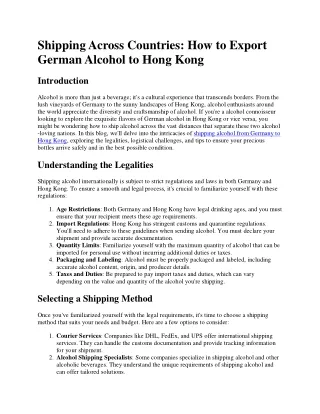 How to Export German Alcohol to Hong Kong