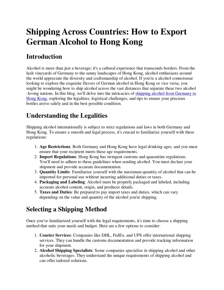 shipping across countries how to export german