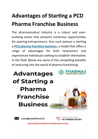 Advantages of Starting a PCD Pharma Franchise Business