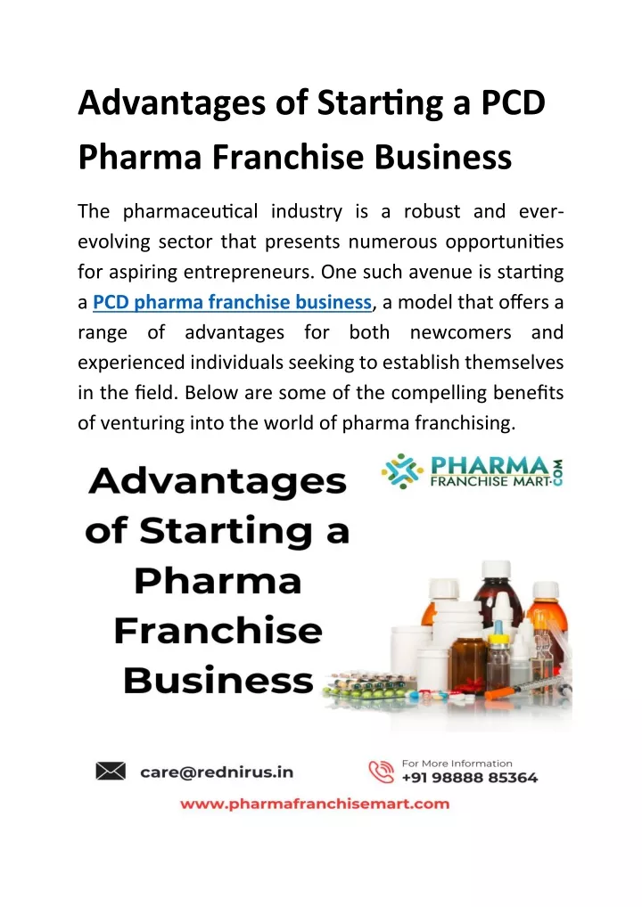 advantages of starting a pcd pharma franchise