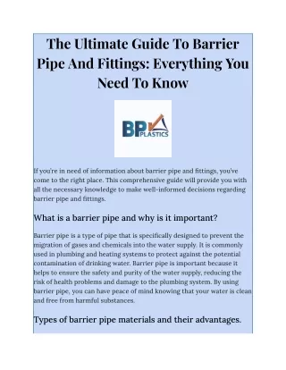The Ultimate Guide To Barrier Pipe And Fittings_ Everything You Need To Know