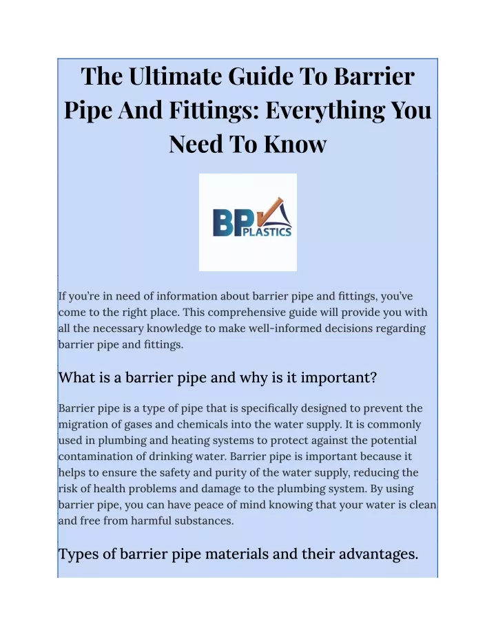 the ultimate guide to barrier pipe and fittings