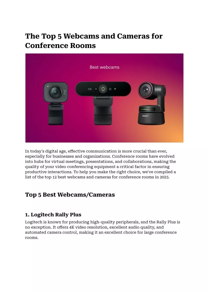 the top 5 webcams and cameras for conference rooms