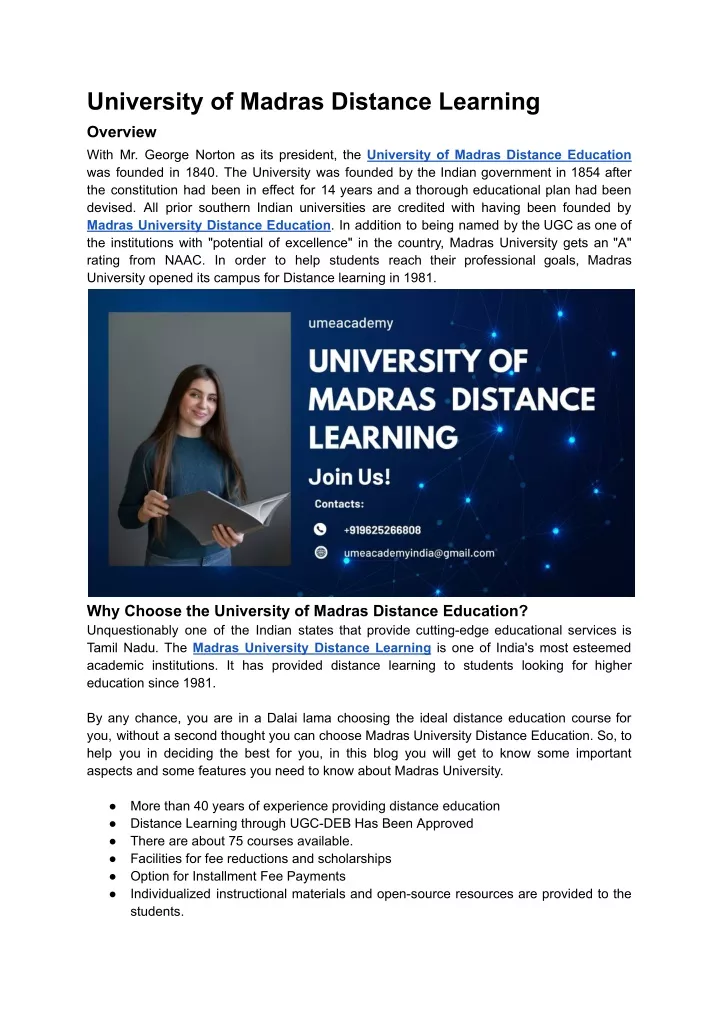 university of madras distance learning