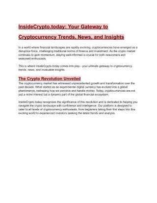 InsideCrypto.today: Your Gateway to Cryptocurrency Trends, News, and Insights