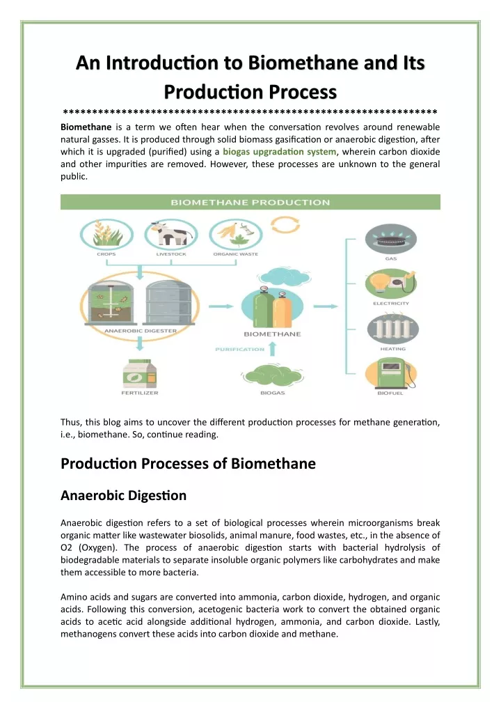 an introduction to biomethane and its production