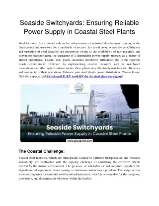Seaside Switchyards- Power supply in Coastal steel plants