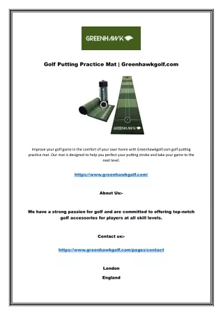 Golf Putting Practice Mat | Greenhawkgolf.com