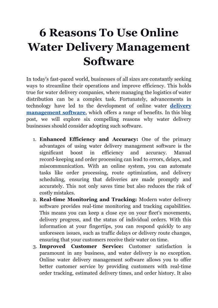 6 reasons to use online water delivery management