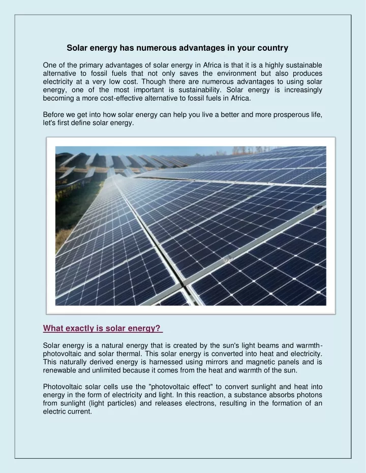 solar energy has numerous advantages in your